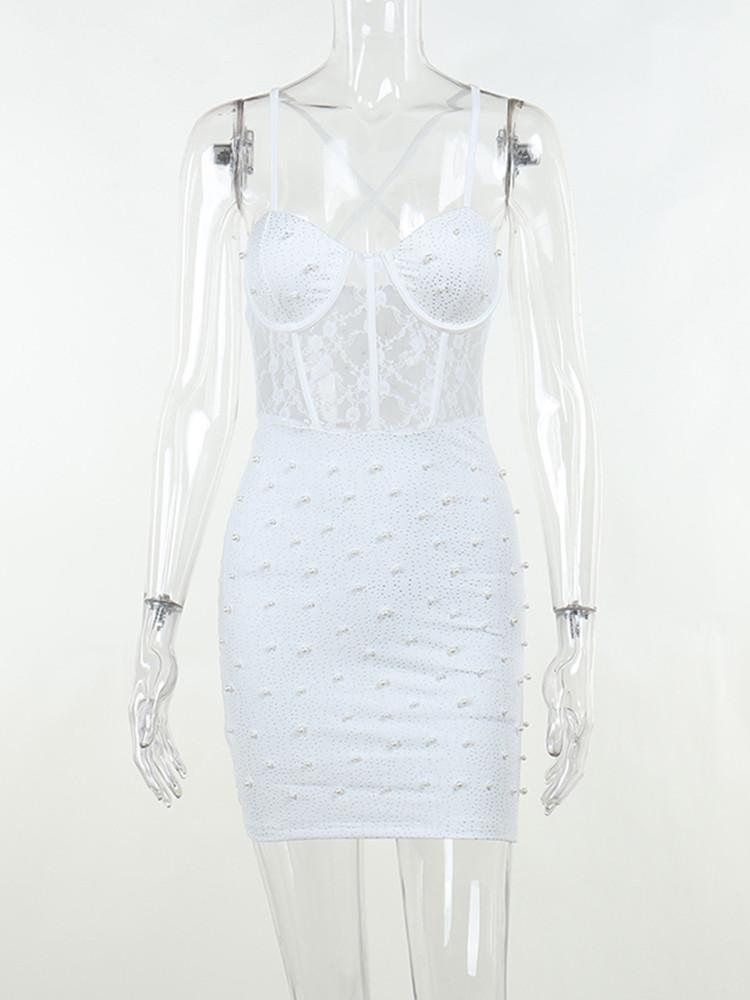 

Women 2023 Club Party Elegant Outfits Patchwork Diamond Sexy Y2K Clothes Sleeveless Backless Bodycon Mini Dresses M білий