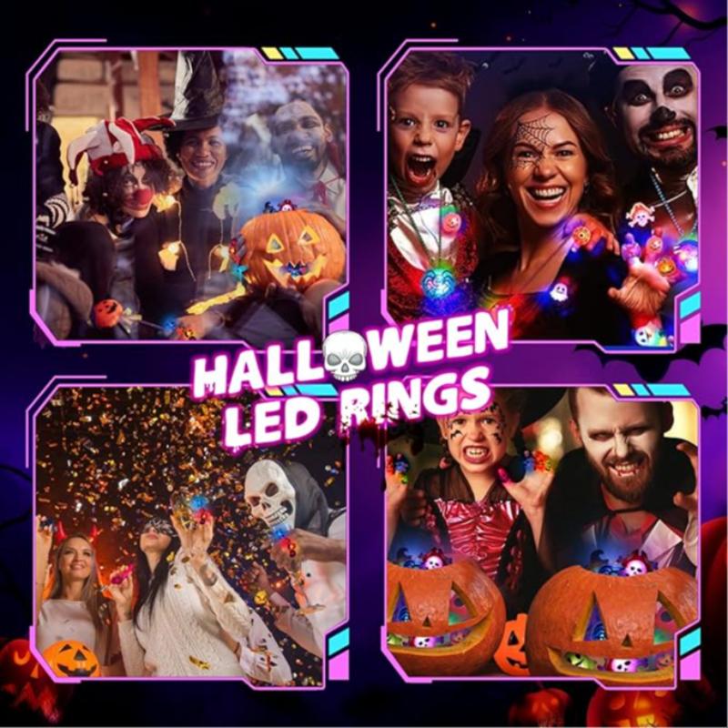 Halloween Kids Adjustable Rings LED Lights For Children's Toys, Halloween Party Gifts Portable Flashing Lights