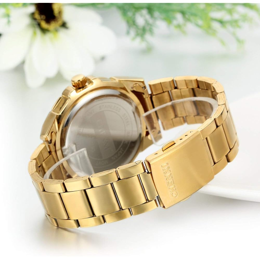 JewelryWe Men's Analog Waterproof Stainless Steel Quartz Watch Gold Round Formal Business Fashion Accessory