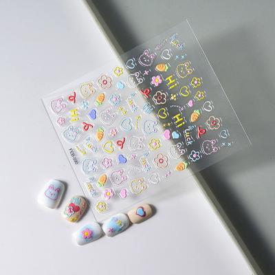Kinder Nagel Zubehör Relief Aufkleber, Dreidimensionale Karotten Hase Lustige 5D Mädchen Nagel Aufkleber