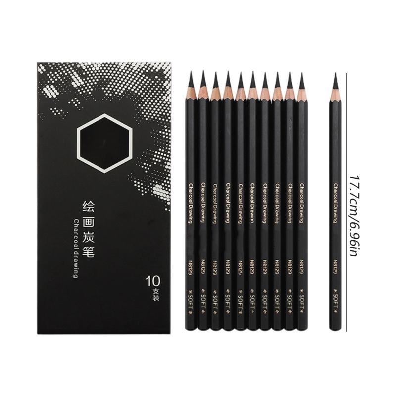 10Pieces Professional Charcoal Pencils Drawing Set Wood Sketch Pencils For Artists Beginner Drawing Sketching Shading