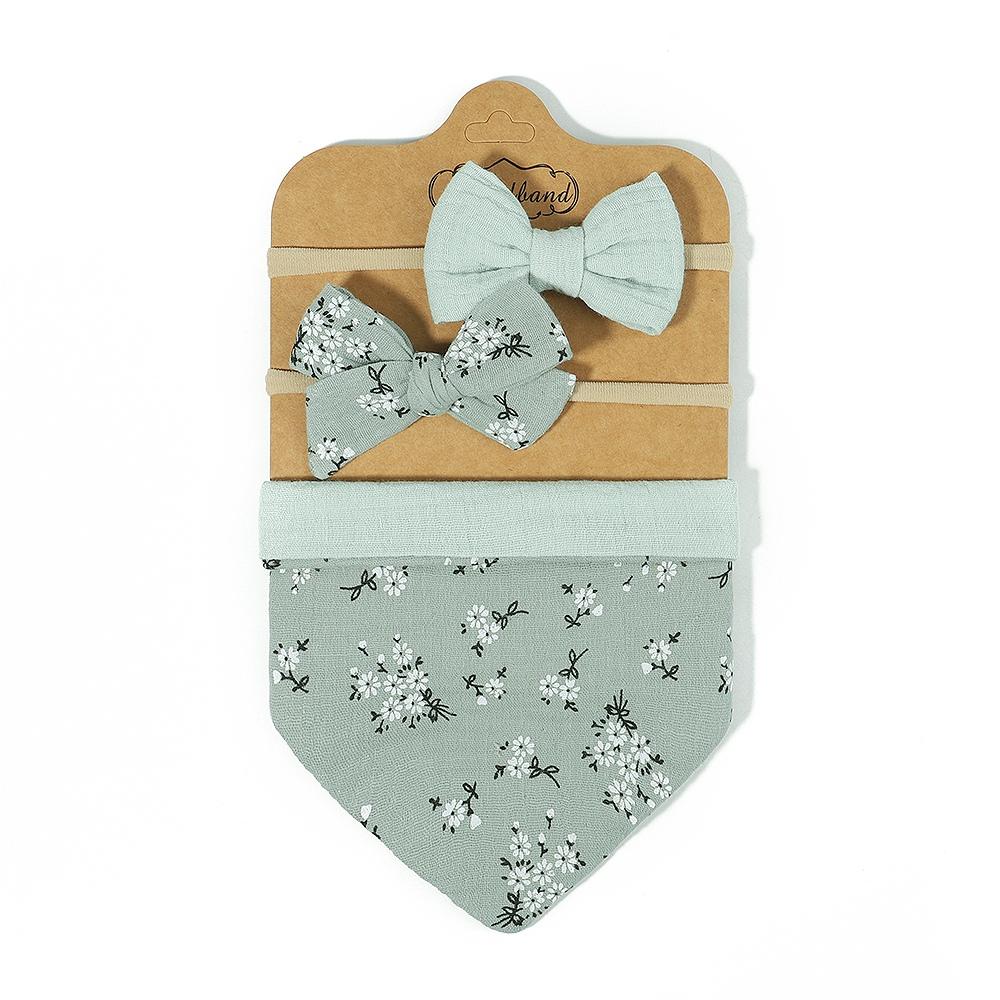 3 szt./zestaw Muślinowa Bawełna Nadruk Śliniak Noworodek Kokardki Opaska Trójkątny Ręcznik Śliniak Niemowlę Chłopiec Dziewczynka Karmienie Odbijanie Akcesoria do Włosów Dziecka