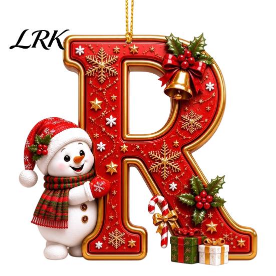 Decorative Gift Tags Cute Snowman Letter Christmas Ornament, 2D Flat Personalized A-Z Alphabet Tree Ornaments Acrylic Hanging Pendant for Xmas