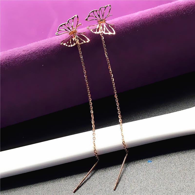 Exquisite Russian Purple Gold Butterfly Earrings, Simple Temperament, Fashionable And Elegant Foreign Gas-Plated Rose Gold Color Gold Earrings.