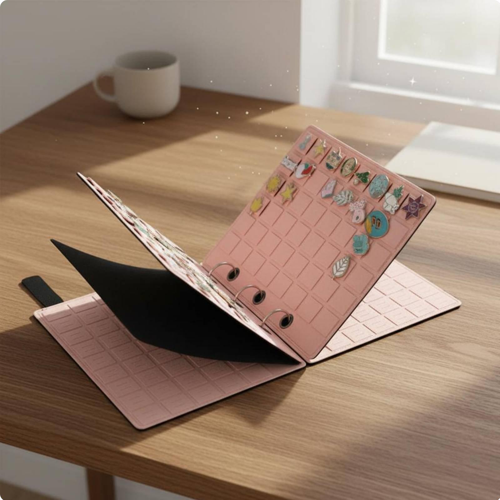 Felt Pin Storage Book Loose-Page Design Pin Collection Binder Enamel Pin Display Book Rearrangeable Pages for Travel розовый