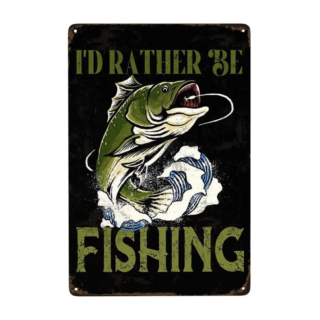 1pc Vintage Fishing Metal Signs Fish Cabin Lake House Sign Gifts for Fisherman Fishing Wall Art Funny Decor for Home 8x12 Inc