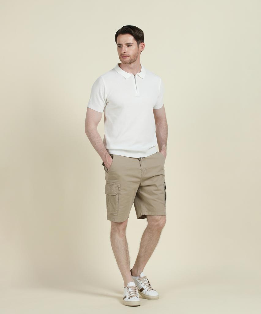 PANICALE Ivory Short-Sleeve Zip-Up Polo Knit