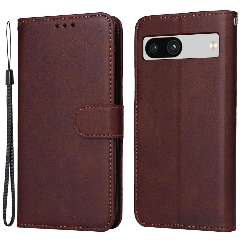 For Google Pixel 7a Cell Phone Cover Calf Texture PU Leather Wallet Stand Case with Strap