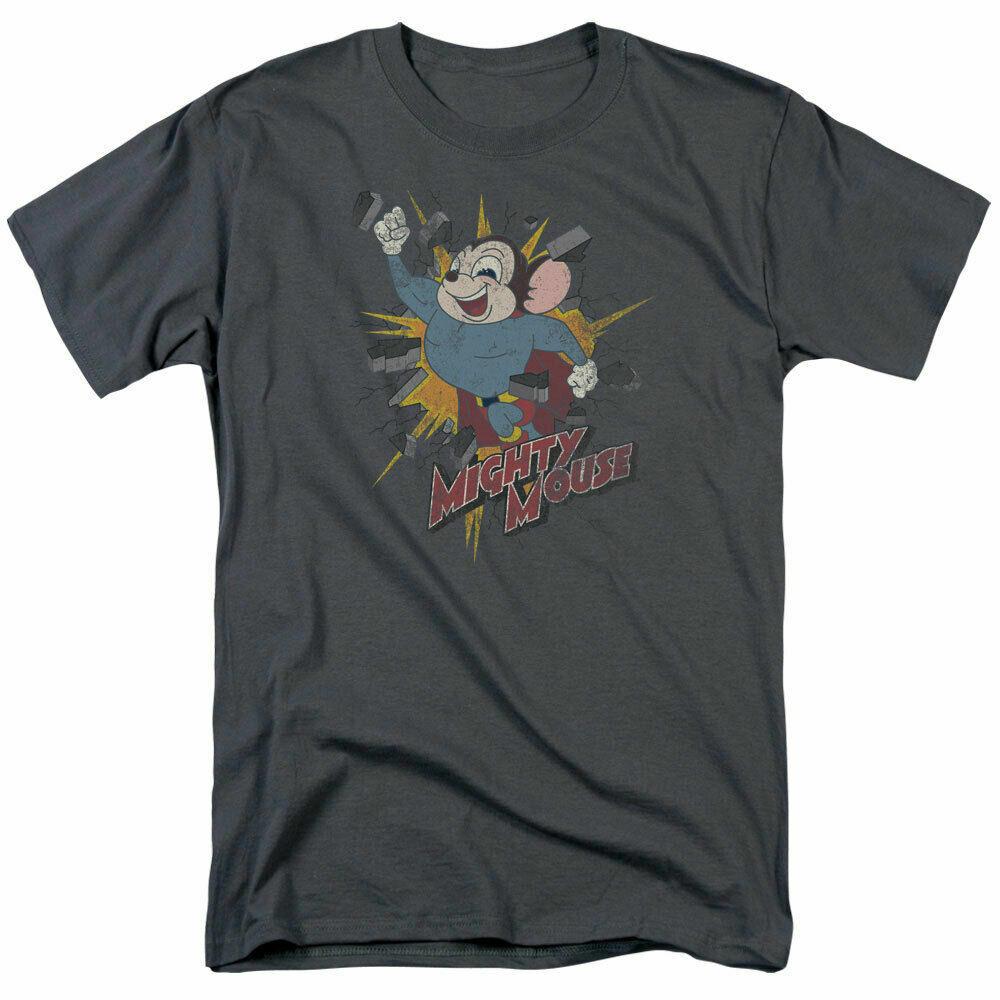 26 Mighty Mouse Break Through T Shirt Mens Licensed Cartoon Merchandise Charcoal Unisex T-Shirt XXL