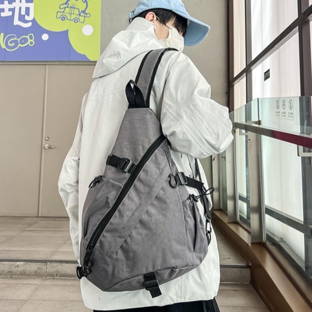 Large Capacity Oxford Cloth Shoulder Bag Solid Color Sports Crossbody Bag Men's Chest Bag  Travel