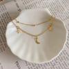 Stainless Steel Bohemian Star & Moon Double Layer Tassel Chain Necklace