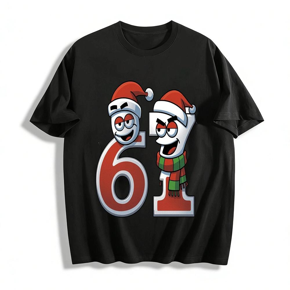 

Funny Christmas Number 61 Print Casual Loose Holiday Top Pure cotton T-shirt XXS