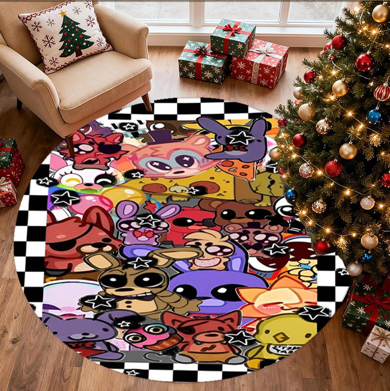 Five Nights at Freddy's Pattern Round Rug, Indoor/Outdoor Mat, for Picnic, Gameroom, Bedroom, Office, Living Room, Home Decor Carpet, Birthday Gift