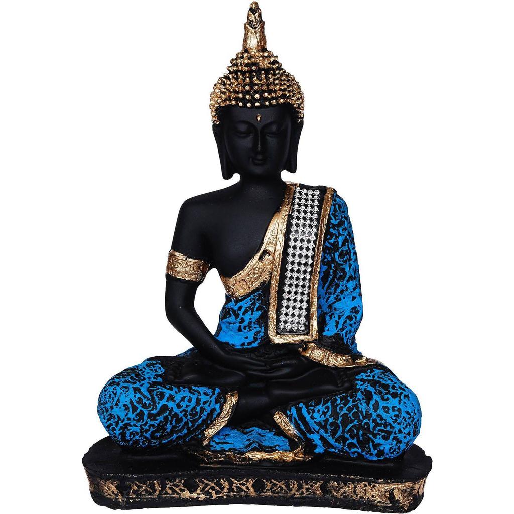 Meditating Buddha Statue For Home Decor Idol/Showpiece Decorative Showpiece - 17 cm  (Polyresin, Blue)