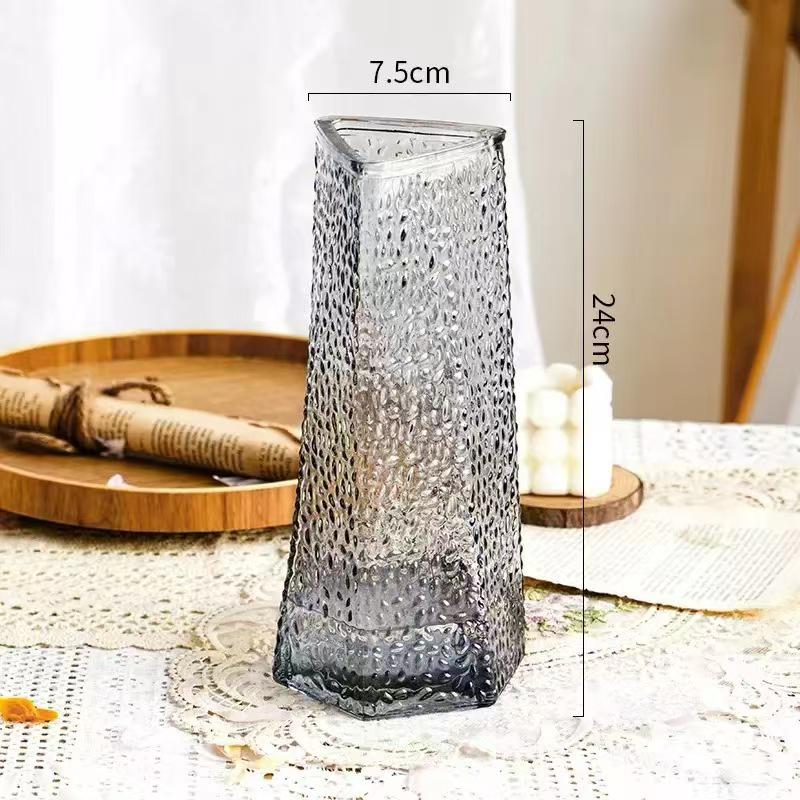 Nordic Light Luxury Crystal White Glass Vase with Wooden Holder for Fresh Flowers - Living Room Decor