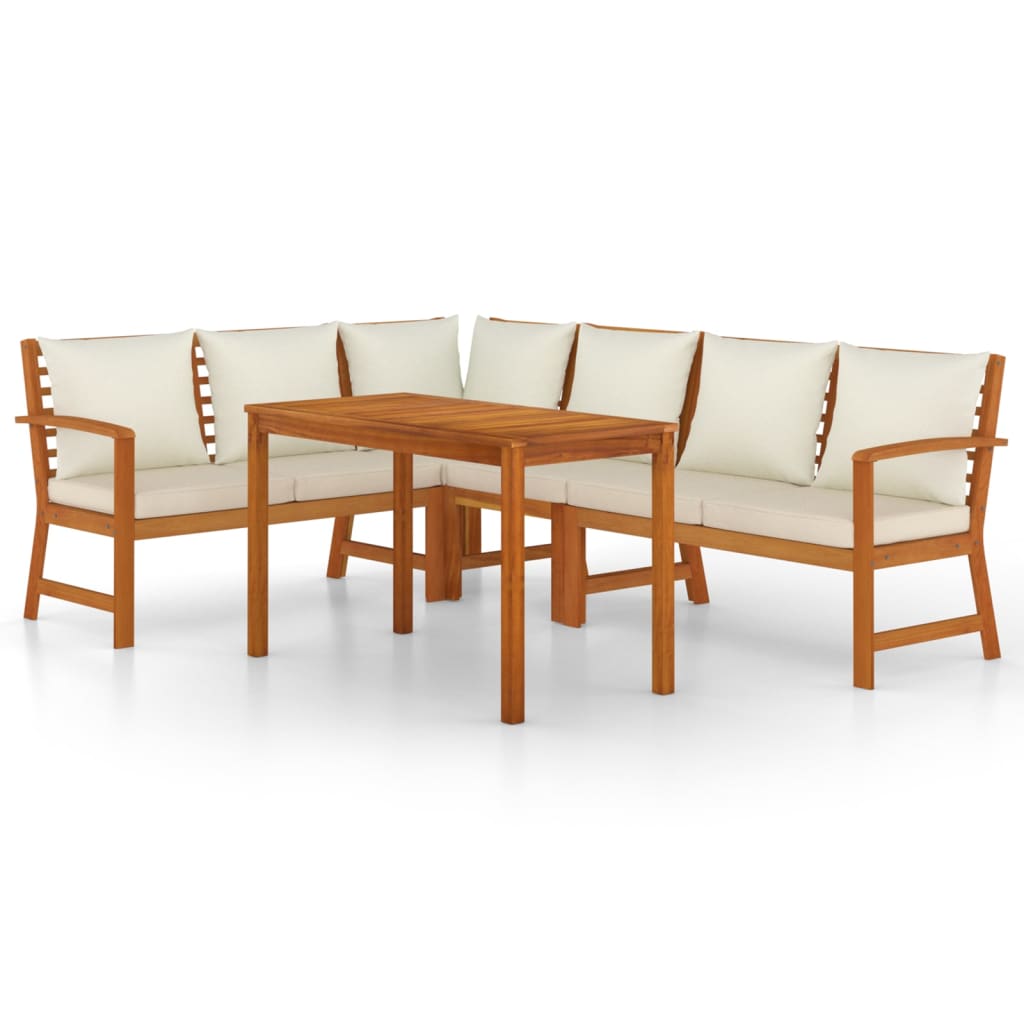 5 Piece Garden Dining Set with Cushions Solid Acacia Wood