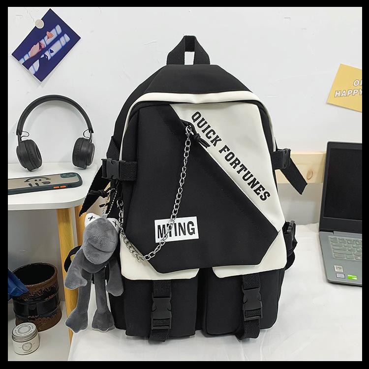 Schoolbag backpack female college student Japanese simple backpack contrasting colors trendy brand niche middle school student high school bag couple