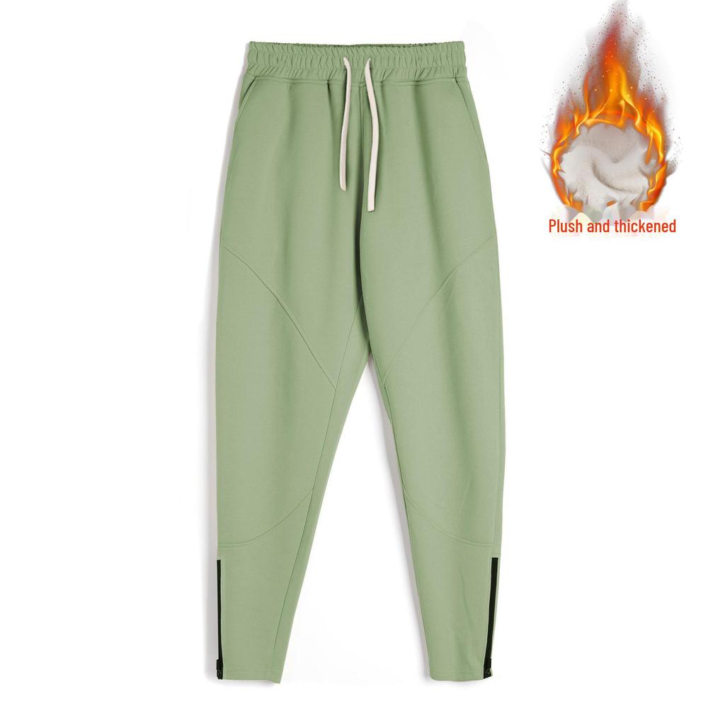 Men's Loose-Fit Plush Sweatpants: Thick, Autumn/Winter, Straight-Leg, Zippered Fitness Trousers for Running and Casual Wear.