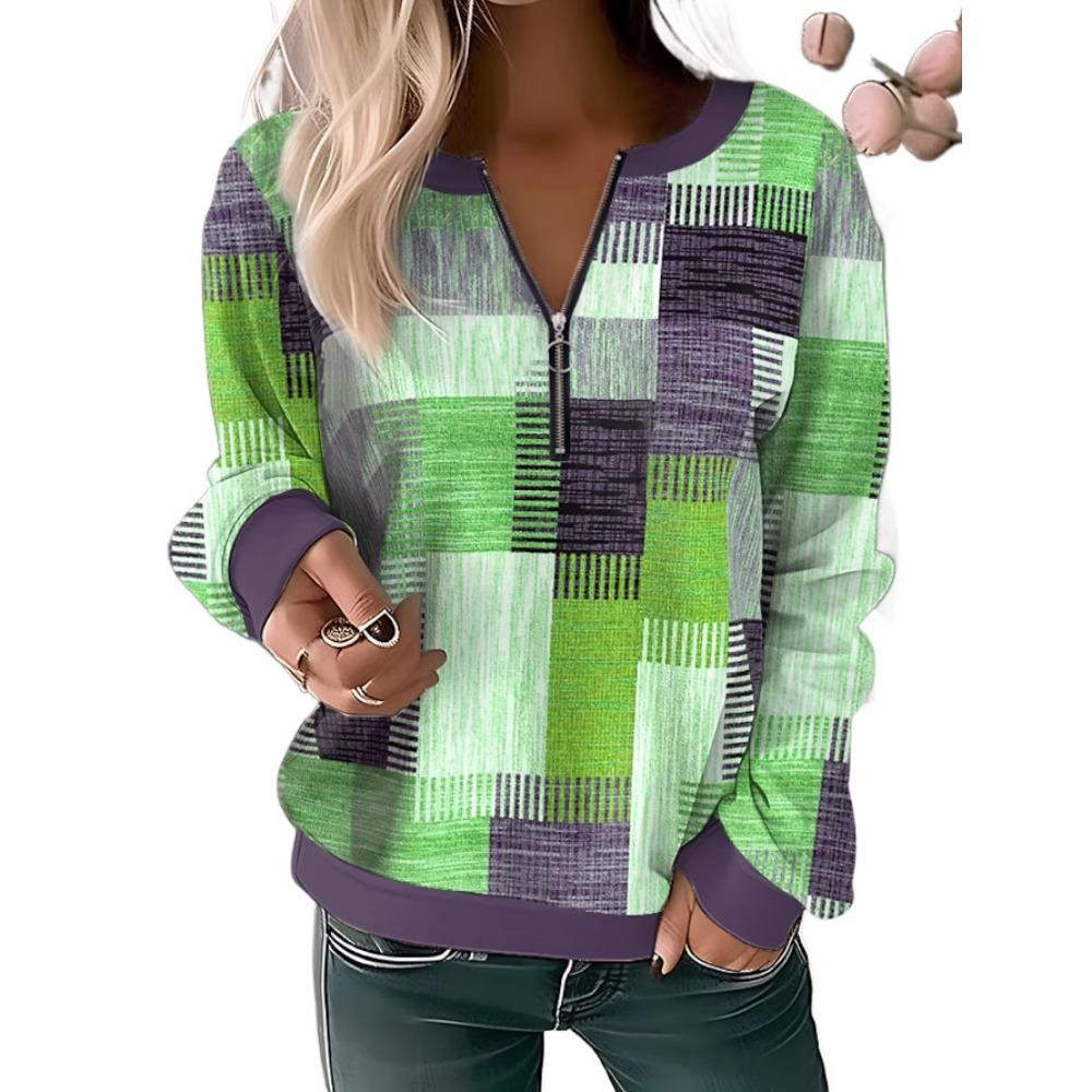GMXIA Women's Fashion Casual Spring Autumn Plaid Print Long Sleeve V-Neck Blouses & Shirts