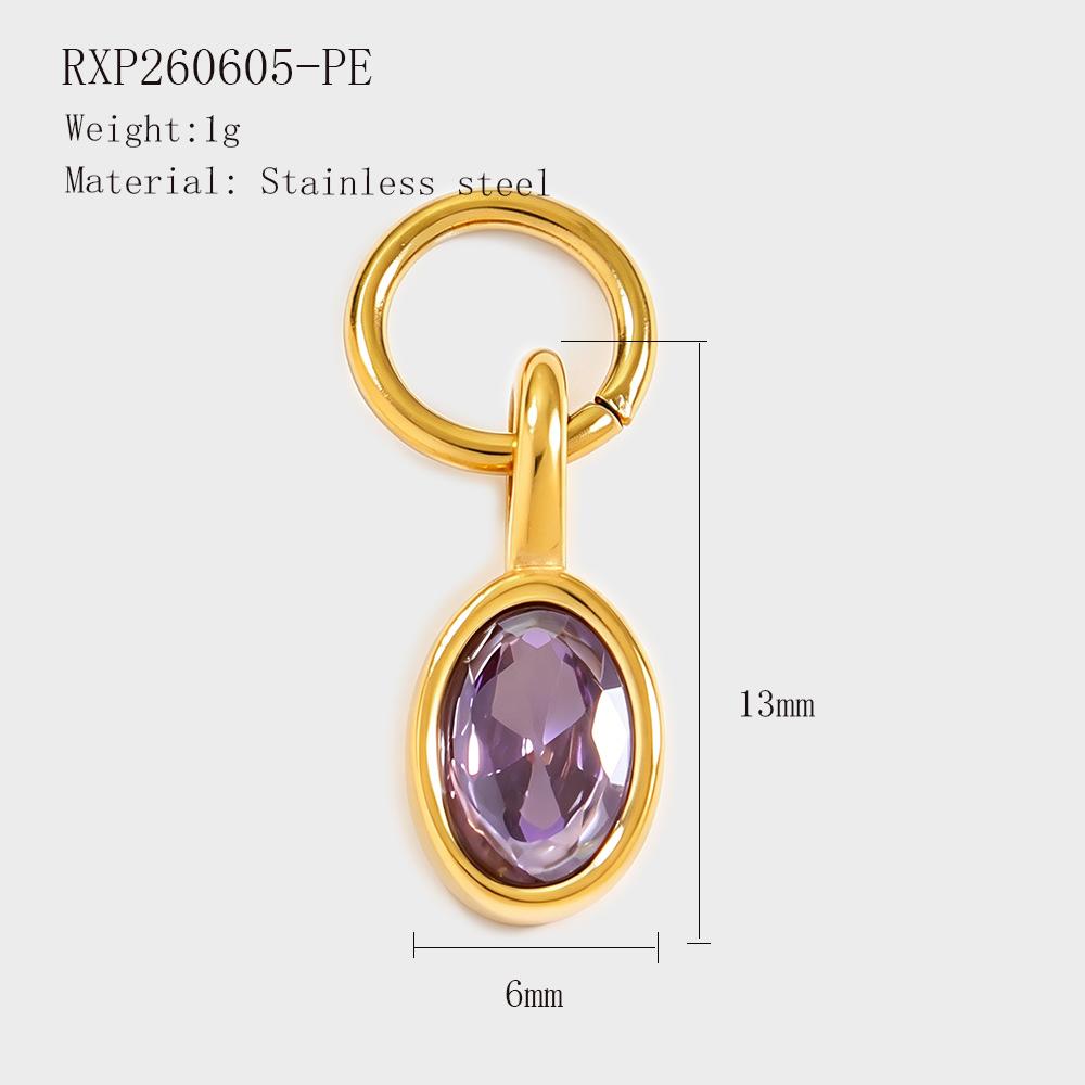 Oval Zircon Charms Colorful Gemstone Pendants for DIY Jewelry Gold-plated Stainless Steel Charms