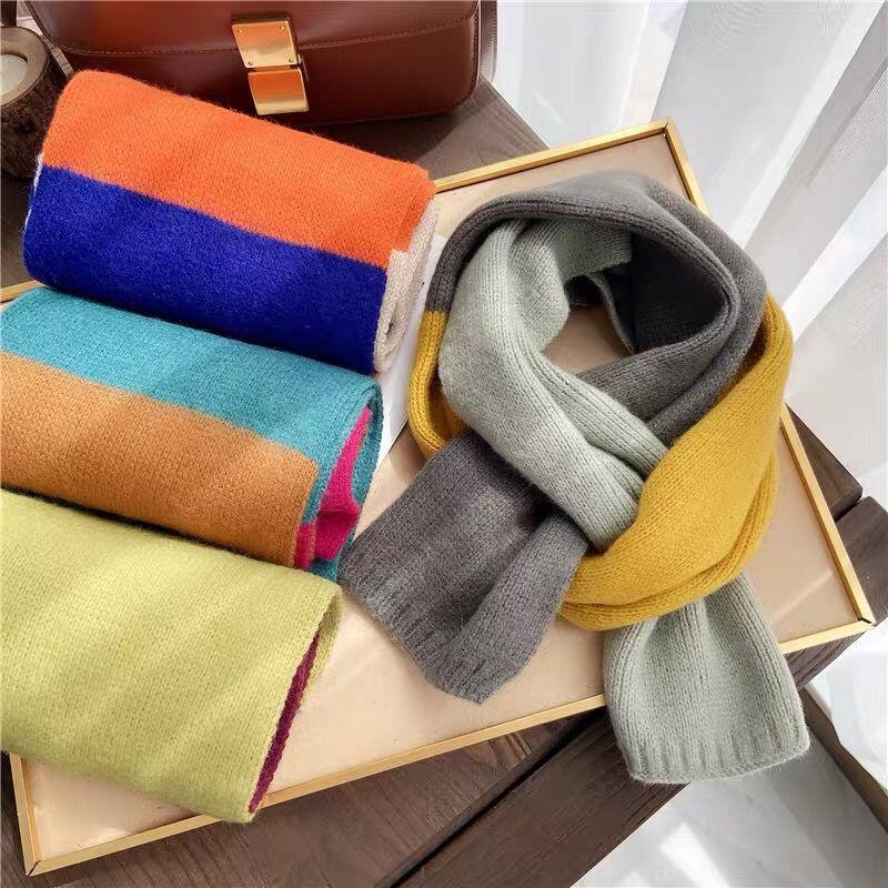 Autumn Winter Versatile Clothing Accessory Small Scarf Thin Warm Girl Student Knit Striped Scarf