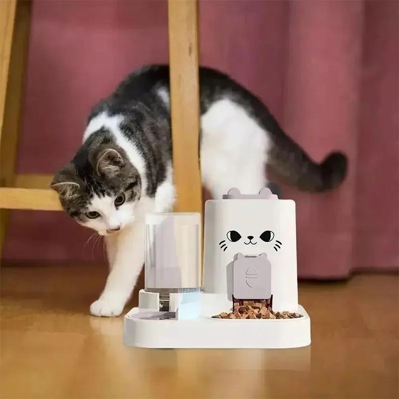2in1 Auto Cat Dog Feeder Large Capacity Dry Wet Food Dispenser Automatic Water Fountain Leakproof Bowl Pet Food Storage Pet Acce