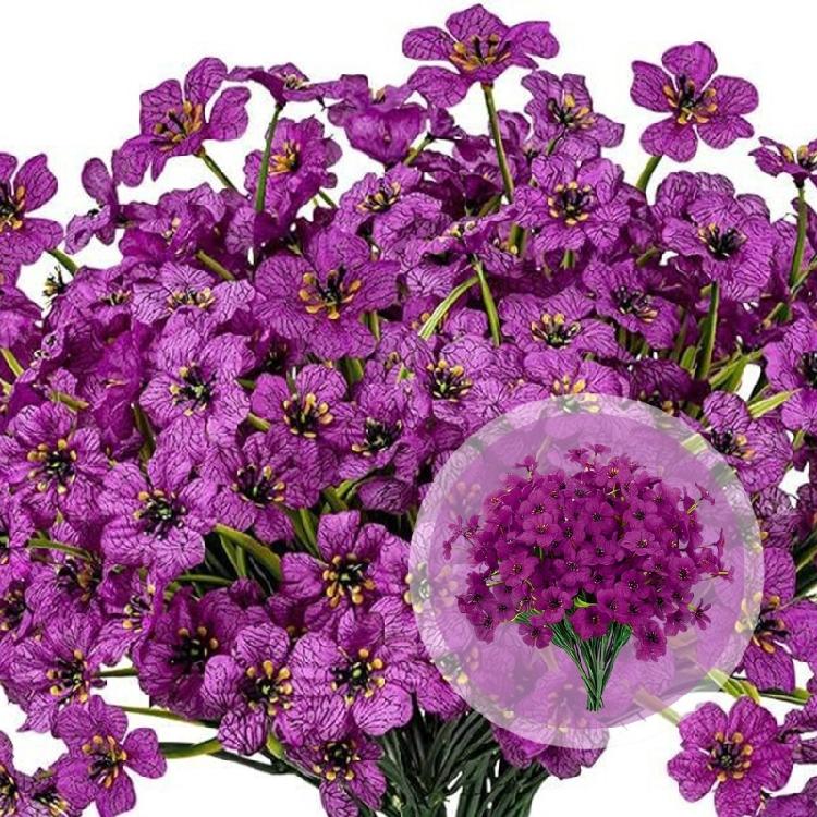 Set Of 24 Plastic Faux Violets Bundles For Porch Window Box And Seasonal Decorating Artificial Floral