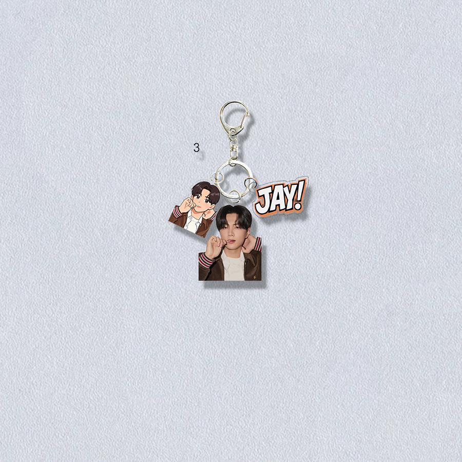 ENHYPEN Triple-Charm Acrylic Keychain, Idol Photo + Matching Cartoon + Nameplate Bag Pendant, Engene Fans Kpop Collectible Accessory