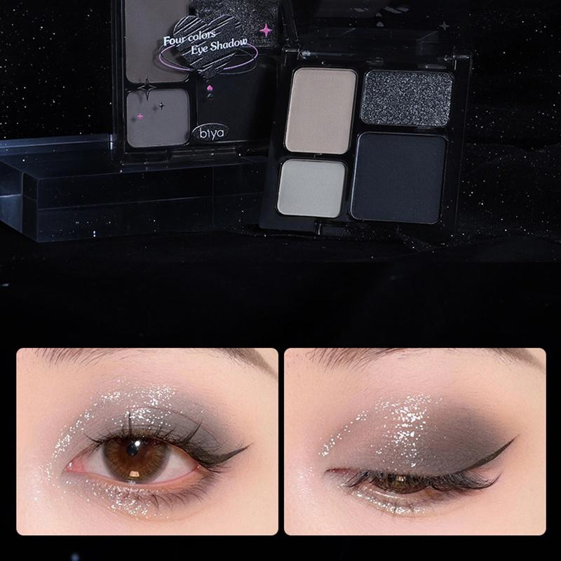 Palette de fards à paupières noirs, 4 couleurs, perles, mat, fines paillettes, Punk Goth, fard à paupières froid pour filles