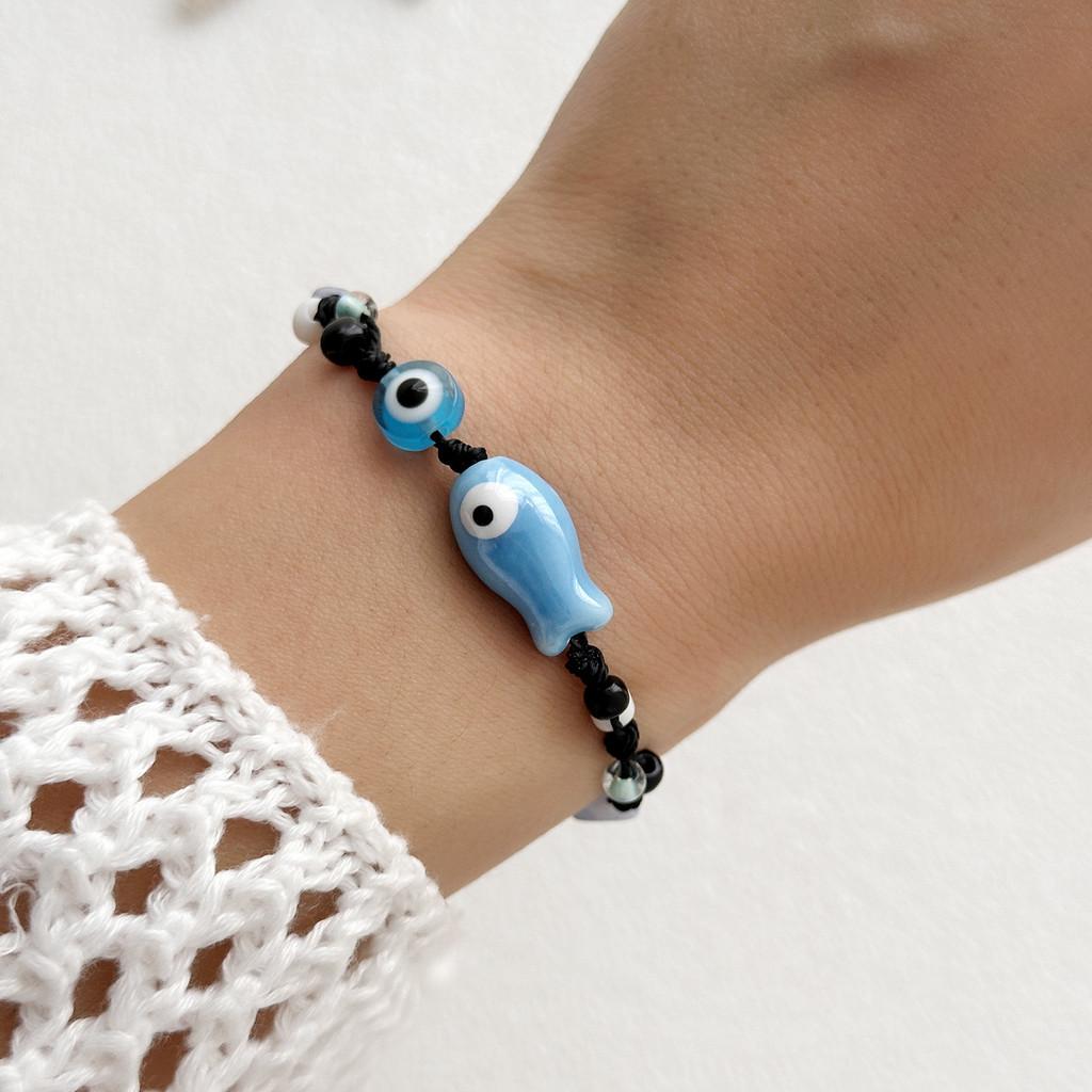 Handcrafted Ceramic Fish Bracelet With Colorful Eyes For Fashion Jewelry