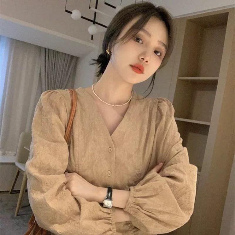 Fashion A-Line Women Blouse V-Neck Drawstring Waist Long Sleeve Shirt Lady Elegant Spring Tops