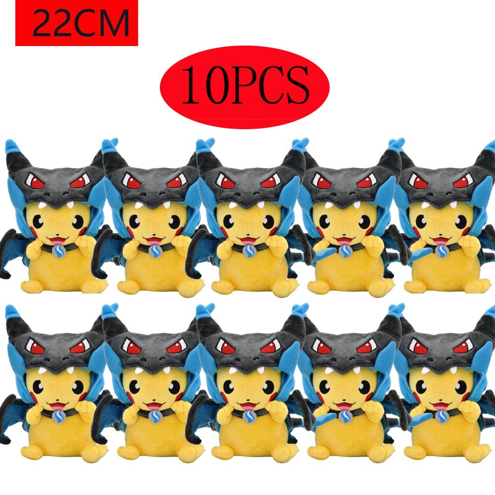 10Pcs Pokemon Pikachu Cosplay Toy Charizard Snorlax Garchomp Tyranitar Hydreigon Anime Eevee Lapras Stuffed Plush Doll