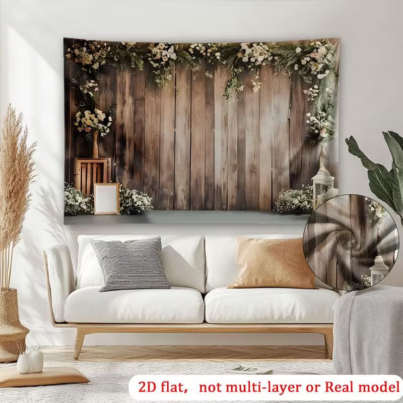 2D Rustic Wood Flower Backdrop Cloth for Boho Wedding Bridal Party Photoshoot Background Banner