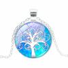 Elegant Tree Pattern Pendant Necklace In Vintage Silver Color With Classic Glass Cabochon