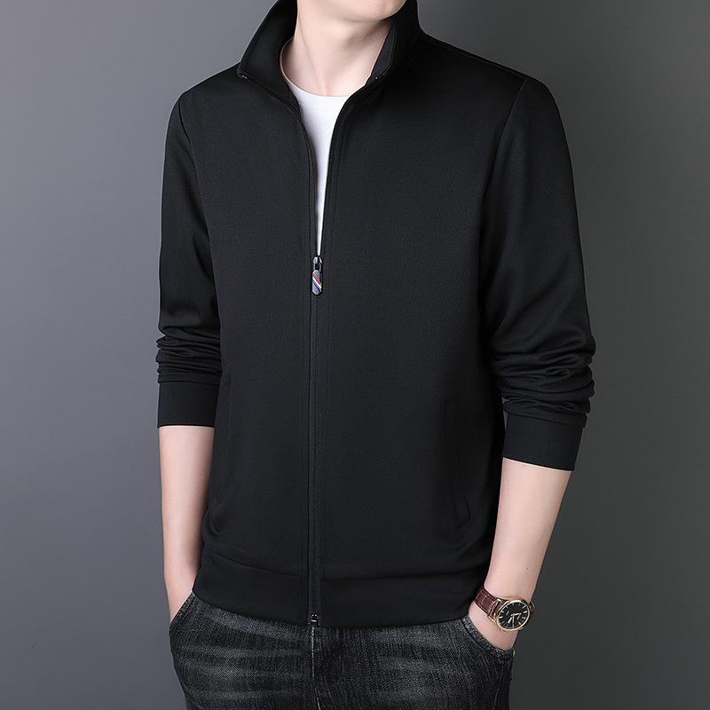 

Осенний тонкий свитер на молнии для людей среднего возраста и молодежи, деловой, для отдыха, для спорта, куртка с воротником-стойкой для мужчин XXXXL чёрный