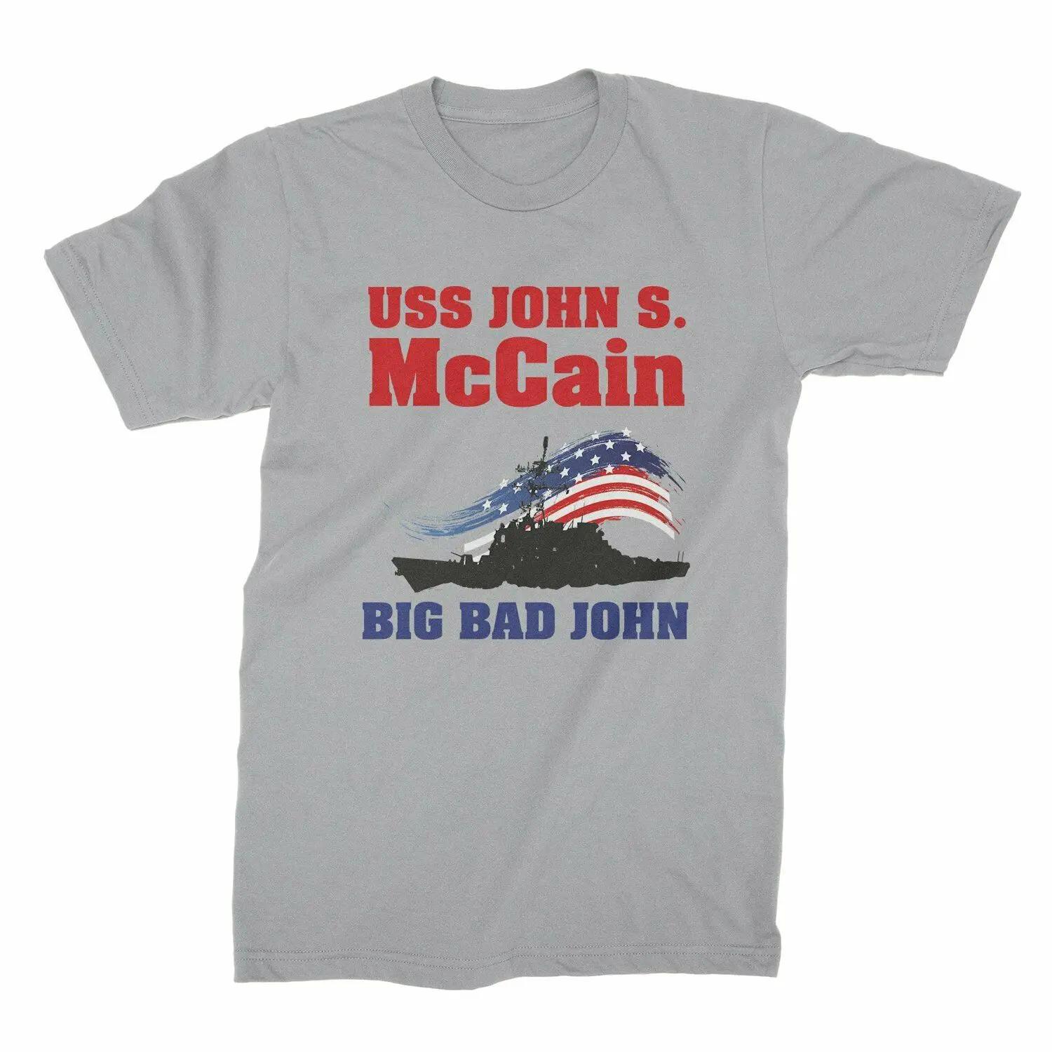Винтажная футболка USS John McCain Большая Плохой Джон Маккейн Футболка Мужская 100% Хлопок Повседневные Футболки Свободный Верх Размер S3XL S