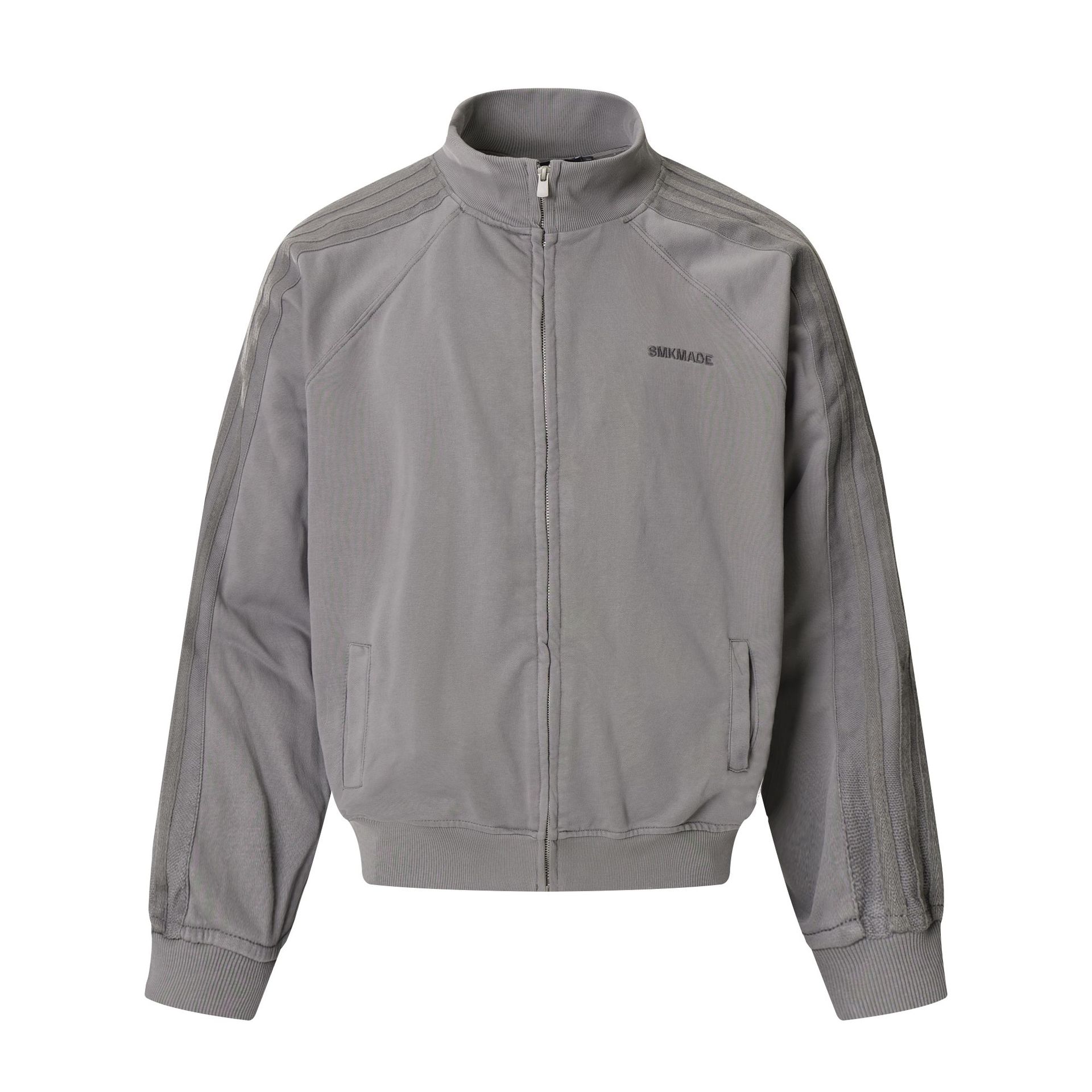 Trendy brand new American retro sports sweater jacket deconstruction three bars stand-up collar jacket loose M