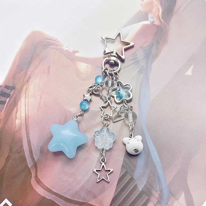 Cute Star Beaded Keychain Pendant For Women Girls Mobile Phone Lanyard Exquisite Backpack Decoration Accessories Gifts