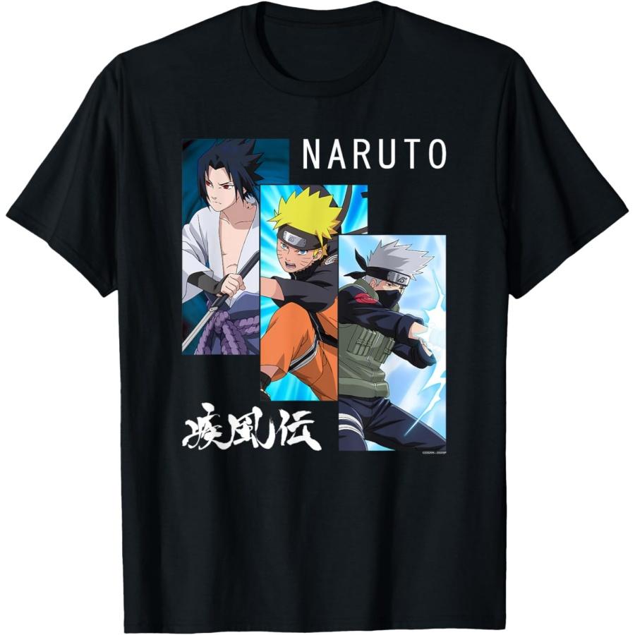 

Футболка с коротким рукавом Naruto Shippuden 3 панели и кандзи S чёрный