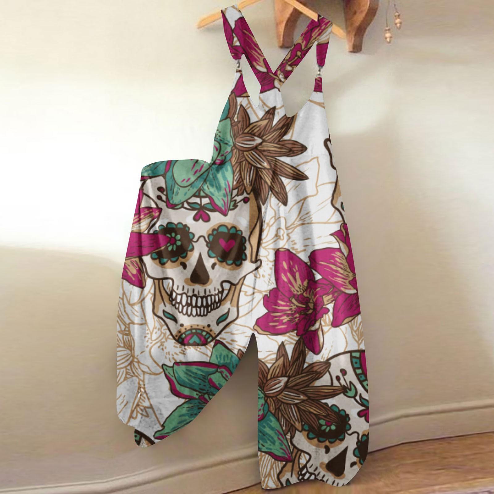 

(SU)Женский модный летний милый свободный повседневный комбинезон с принтом в стиле ретро и ремешками L коричневый