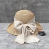 Lafite Bucket Hat Women'S Summer Hepburn Style Straw Hat Curled Brim Big Brim Bow Streamer Basin Hat Travel Visor