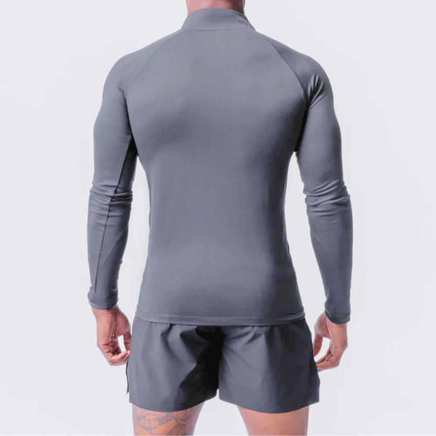 Pánské podzimní/zimní rychleschnoucí tričko s dlouhým rukávem, vysokým límcem a polovičním zipem, slim fit, na běhání