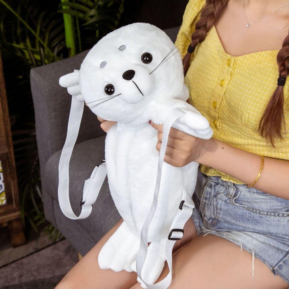 Plushie Doll Seal Plush Schoolbag Cute White Sea Lion Plush Bag Lovely Stuffed Backpack Baby Kids