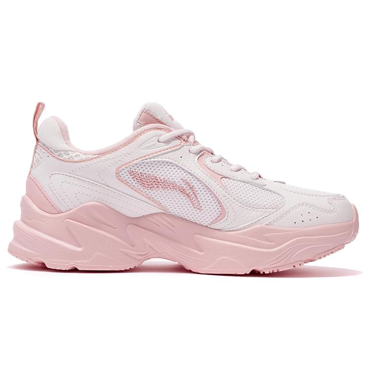 New LiNing Shock Absorbers Slip Resistant Abrasion Resistant Breathable Low top Casual Running Shoes Women's White Pink ARLS008-1