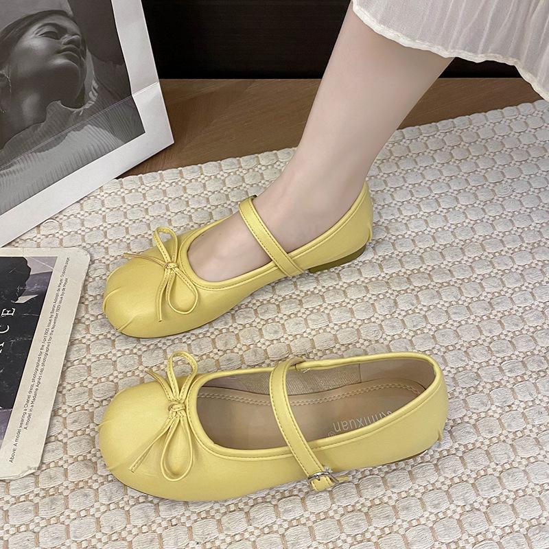 Korean version of square head bow Mary Jane shoes women's 2025 spring new versatile light mouth single shoes soft sole comfortable ladyshoes
