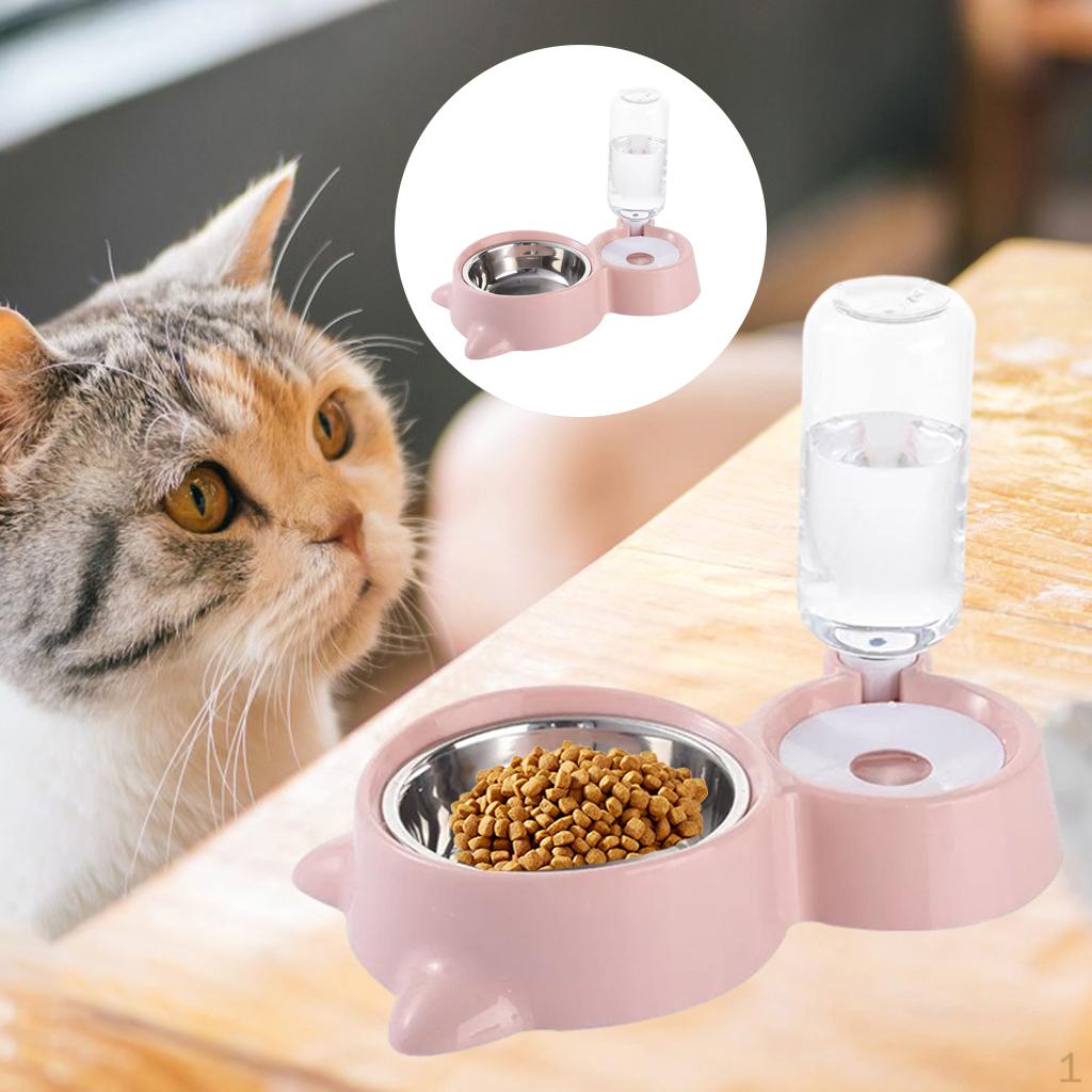 Bowl Pet Dishes, Feeder Feeding for Cats or Small Dogs Steel Double Bowls
