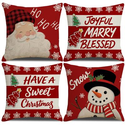 Christmas Decorative Linen Cushion Cover Santa Claus Snowman Pattern Festive Atmosphere Home Decoration Cushion Cover