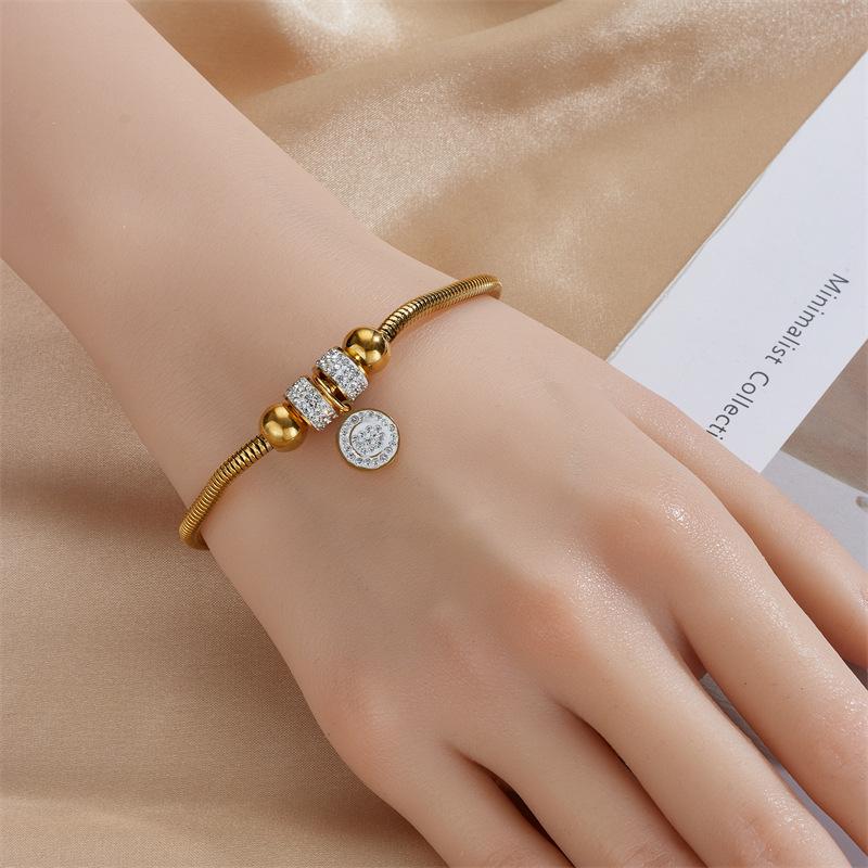 Gold Plated Snake Chain Bracelet with Zircon Charm