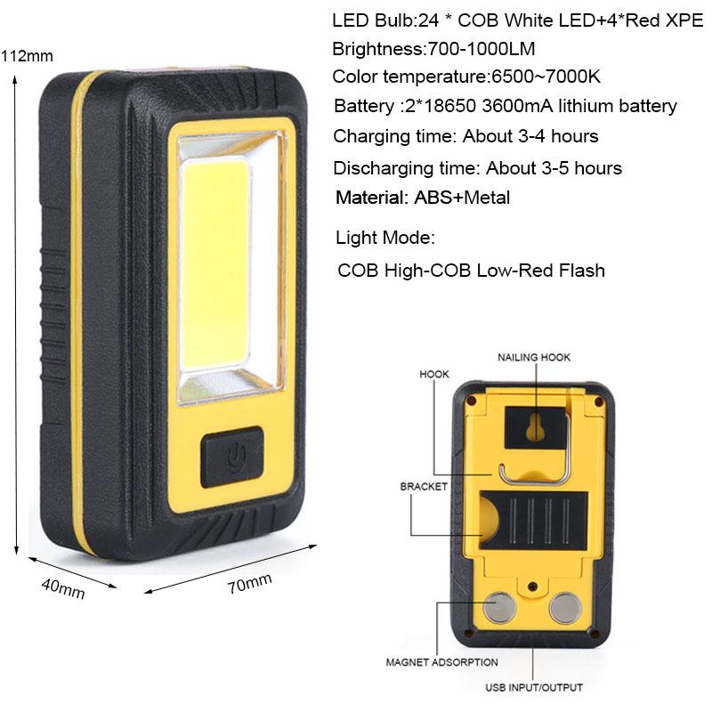 Professional COB XPE LED Pocket Emergency Flashlight 4000mA USB Fishing Floodlight Magnet Garage Inspection Lamp 180° Work Light