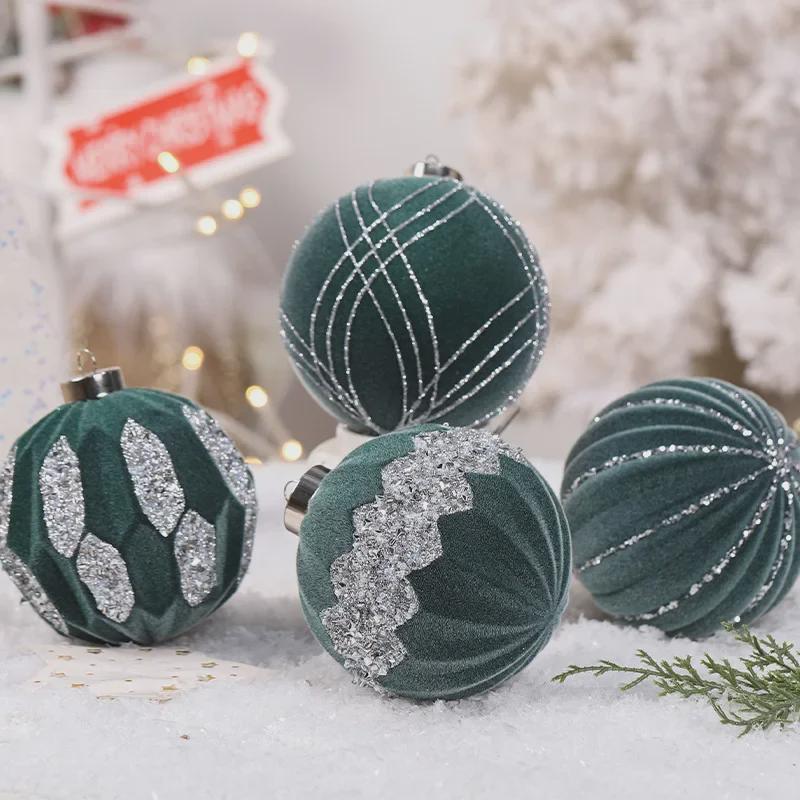 10cm Diamond Flocked Christmas Ball Ornaments - Set of 4